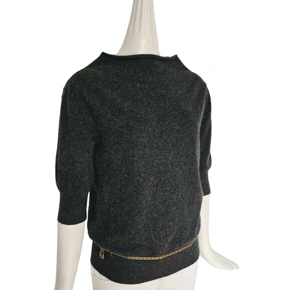 LOUIS VUITTON CHARCOAL PADLOCK LOGO CHAIN MOTIF SHORT SLEEVES CASHMERE SWEATER ( - Picture 2 of 7